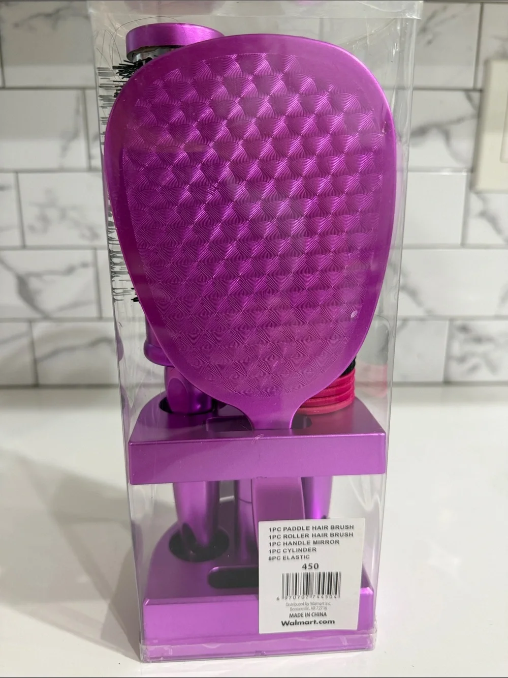 Metallic Purple Hair Brush Set with Mirror